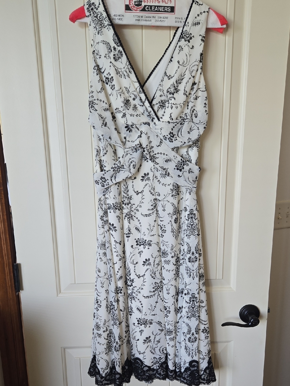 Connected apparel White Midi Wrap Dress with Black Floral Print
